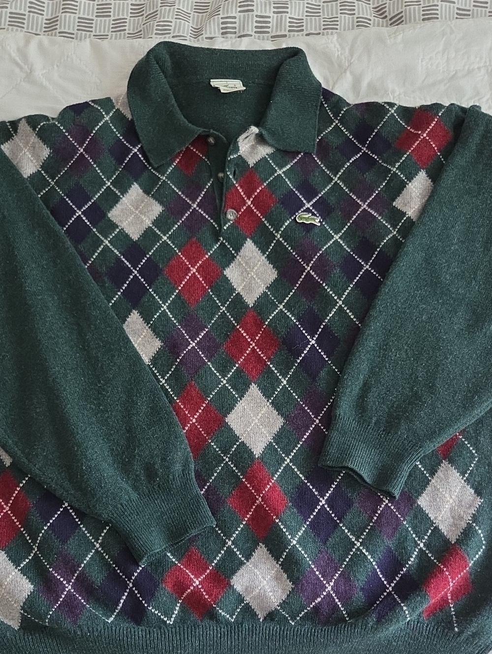 Lacoste Dark Green Argyle Polo Knit Sweater